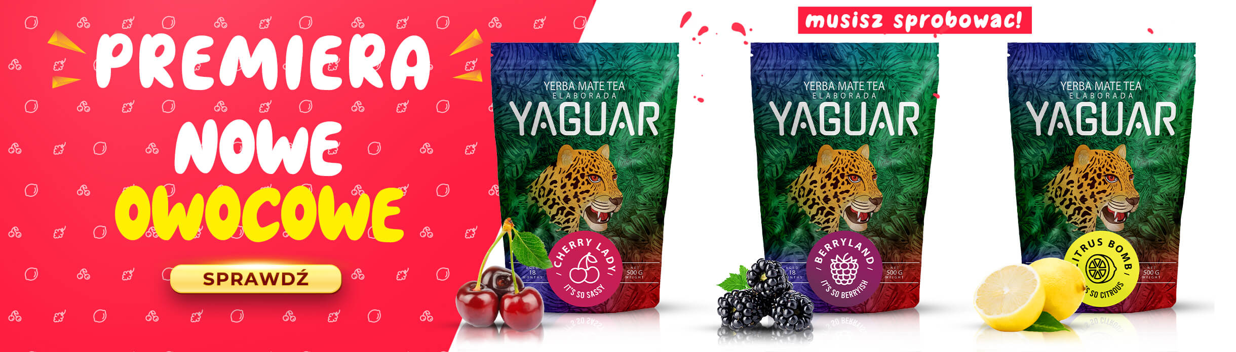 Premierowe smaki yerba mate Yaguar - Berryland, Cherry Lady, Citrus Bomb