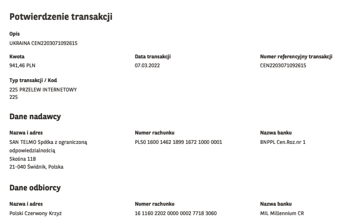 Na pomoc Ukrainie - wplata 941,46 PLN