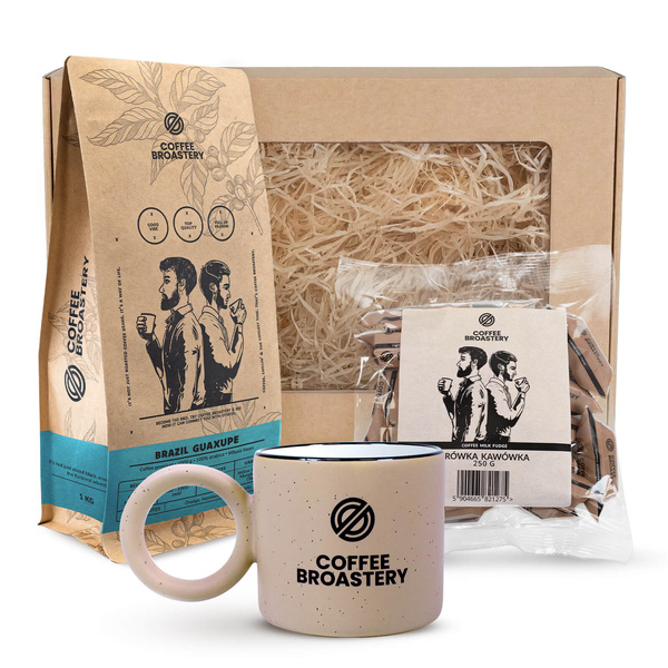 Zestaw prezentowy Coffee Broastery: kawa Brazil Guaxupe + krówki + kubek