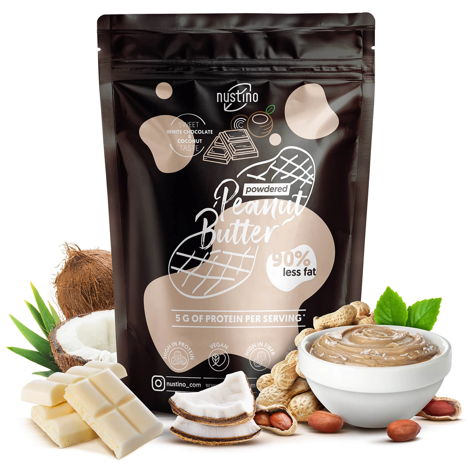Masło orzechowe w proszku Nustino White Chocolate & Coconut