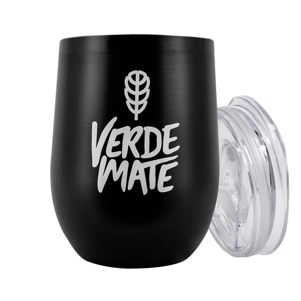 TermoLid – stalowe matero z pokrywką – motyw Verde Mate (czarny) – 350 ml
