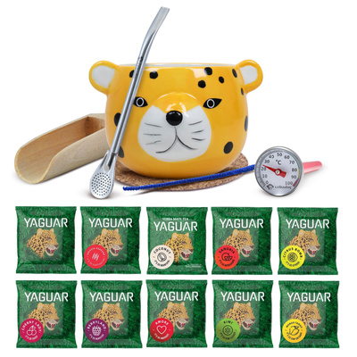 Zestaw Startowy Yerba Mate: próbki Yaguar 10x50g + Matero + Bombilla