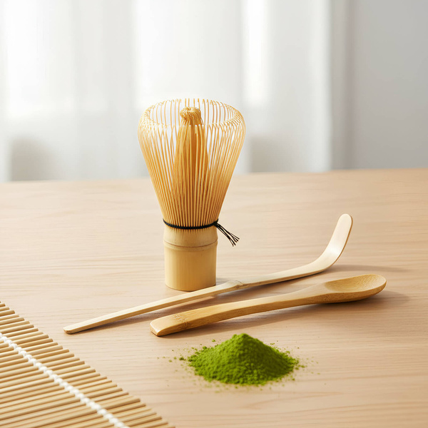 Bambusowy zestaw akcesoriów do herbaty matcha: miotełka chasen + łopatka chashaku + łyżeczka