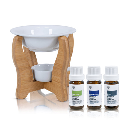 Zestaw do aromaterapii: naturalne olejki eteryczne + kominek